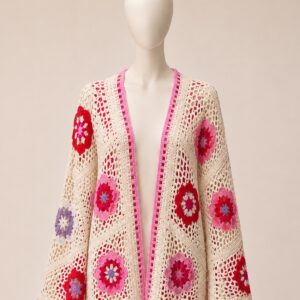 Häkel Strickjacke Blumig